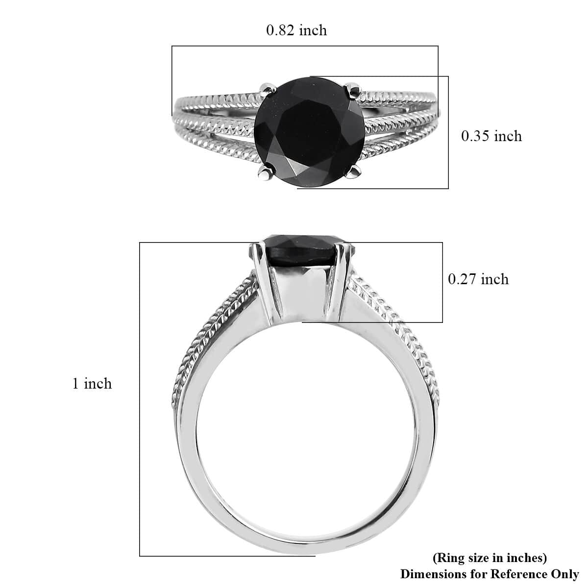 Thai Black Spinel 2.25 ctw Solitaire Ring in Stainless Steel (Size 10.0) image number 5