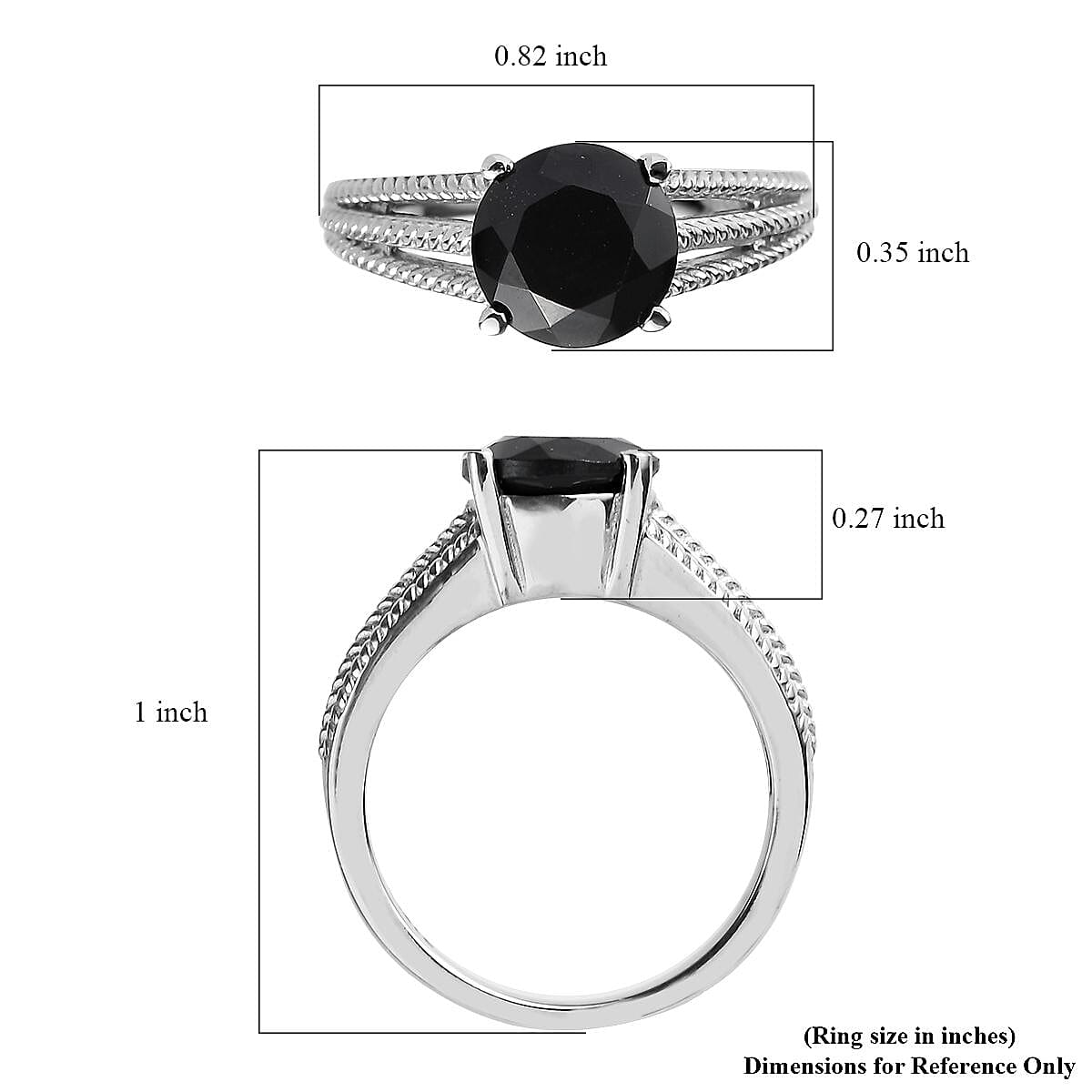 Thai Black Spinel 2.25 ctw Solitaire Ring in Stainless Steel (Size 11.0) image number 5