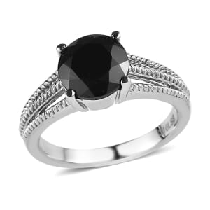 Thai Black Spinel 2.25 ctw Solitaire Ring in Stainless Steel (Size 7.0)