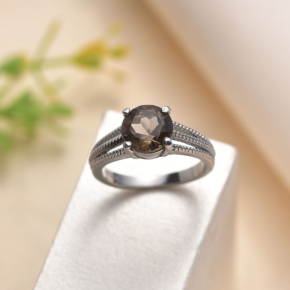 Brazilian Smoky Quartz 1.75 ctw Solitaire Ring in Stainless Steel (Size 6.0) image number 1