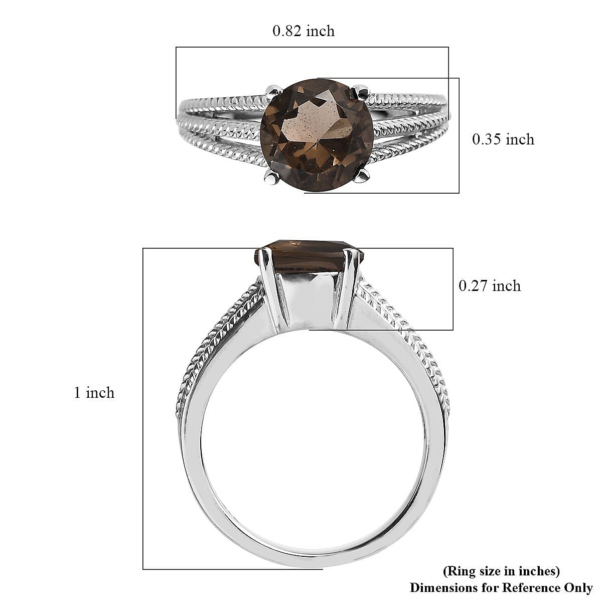 Brazilian Smoky Quartz 1.75 ctw Solitaire Ring in Stainless Steel (Size 6.0) image number 5