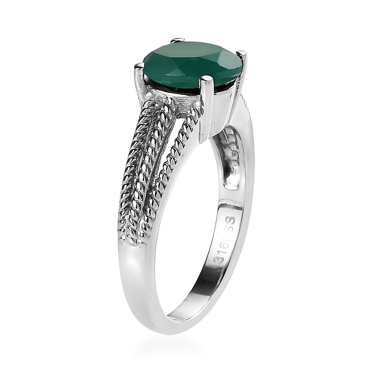 Green Onyx 1.75 ctw Solitaire Ring in Stainless Steel (Size 7.0) image number 3
