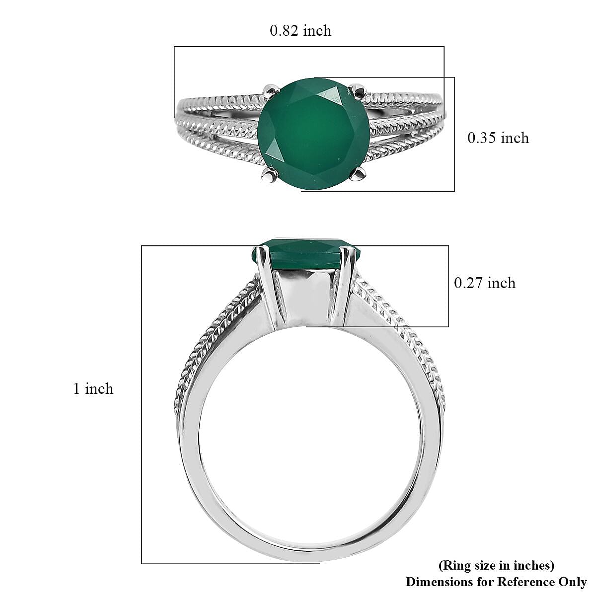 Green Onyx 1.75 ctw Solitaire Ring in Stainless Steel (Size 7.0) image number 5