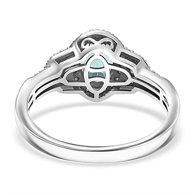 D'Joy Madagascar Lagoon Apatite and Moissanite 1.75 ctw Ring in Rhodium Over Sterling Silver (Size 10.0)