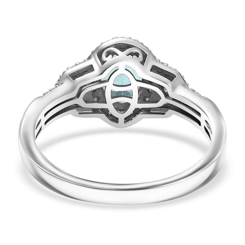 D'Joy Madagascar Lagoon Apatite and Moissanite 1.75 ctw Ring in Rhodium Over Sterling Silver (Size 10.0)