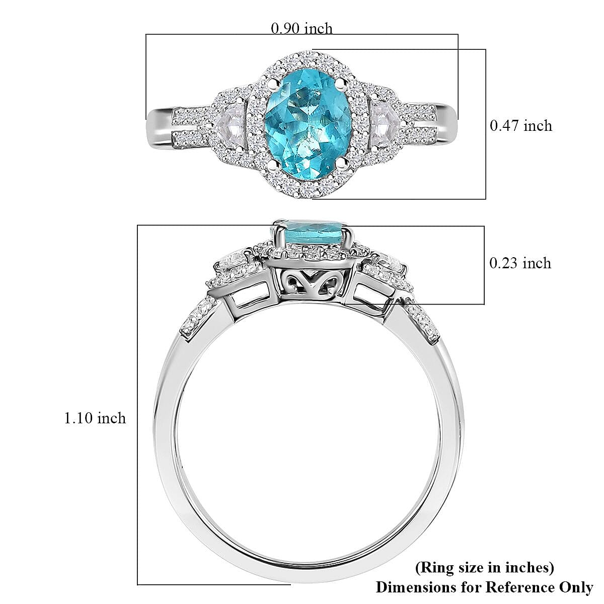 D'Joy Madagascar Lagoon Apatite and Moissanite 1.75 ctw Ring in Rhodium Over Sterling Silver (Size 5.0) image number 5
