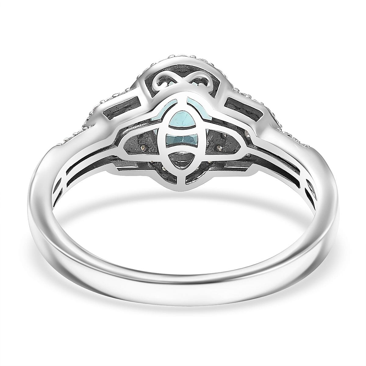 D'Joy Madagascar Lagoon Apatite and Moissanite 1.75 ctw Ring in Rhodium Over Sterling Silver (Size 6.0)