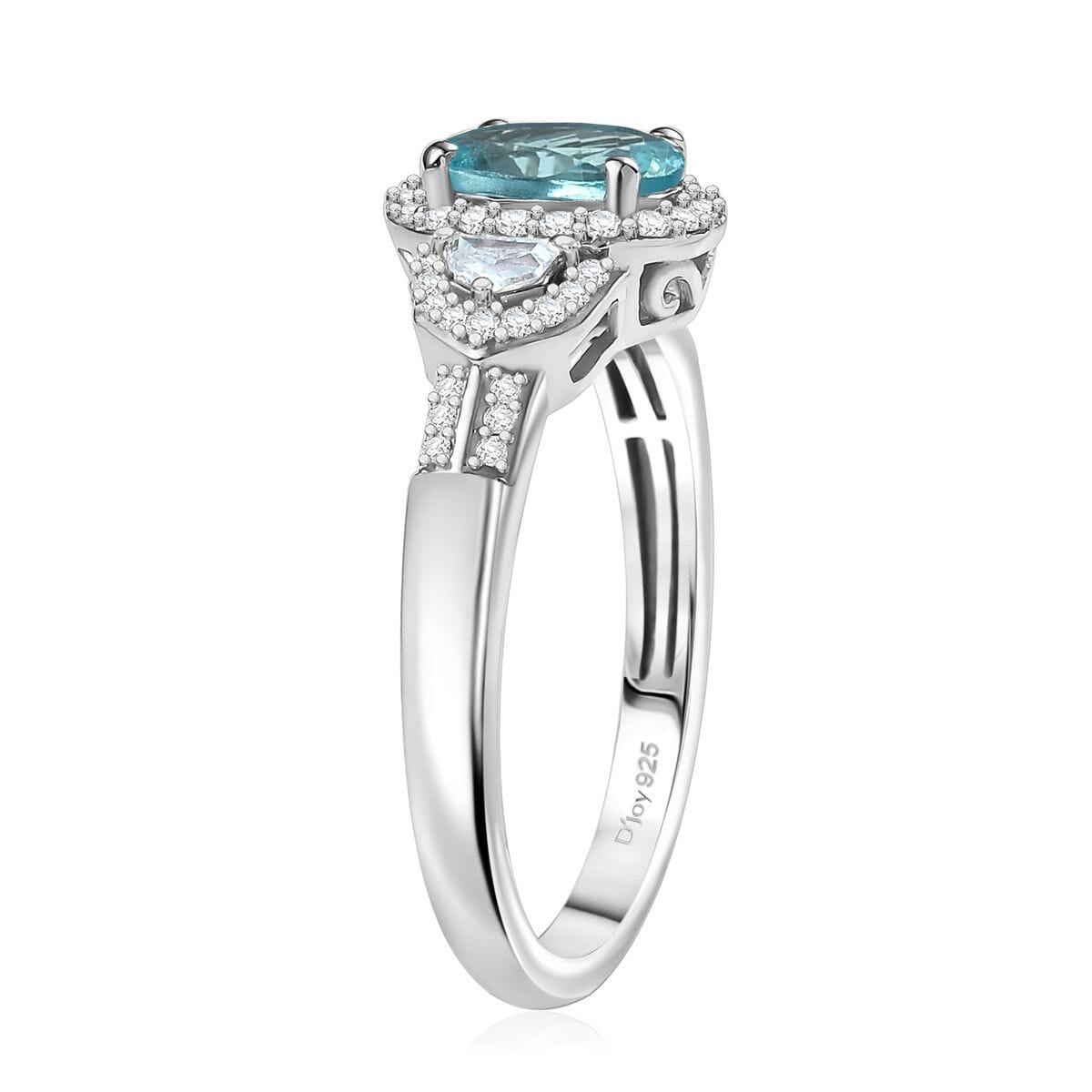 D'Joy Madagascar Lagoon Apatite and Moissanite 1.75 ctw Ring in Rhodium Over Sterling Silver (Size 10.0) image number 3