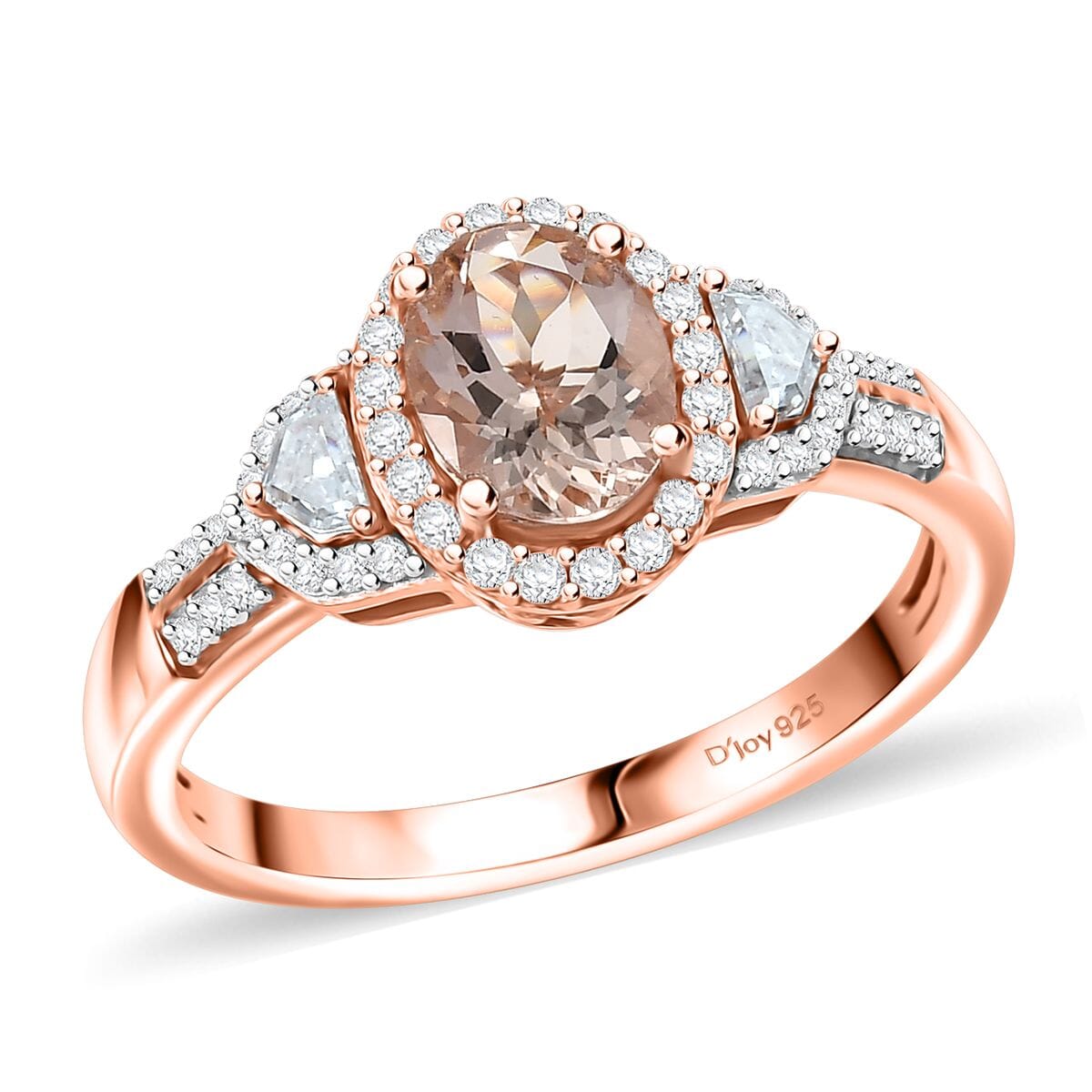 D'Joy Premium Marropino Morganite and Moissanite 1.65 ctw Ring in 18K Vermeil Rose Gold Over Sterling Silver (Size 10.0) image number 0