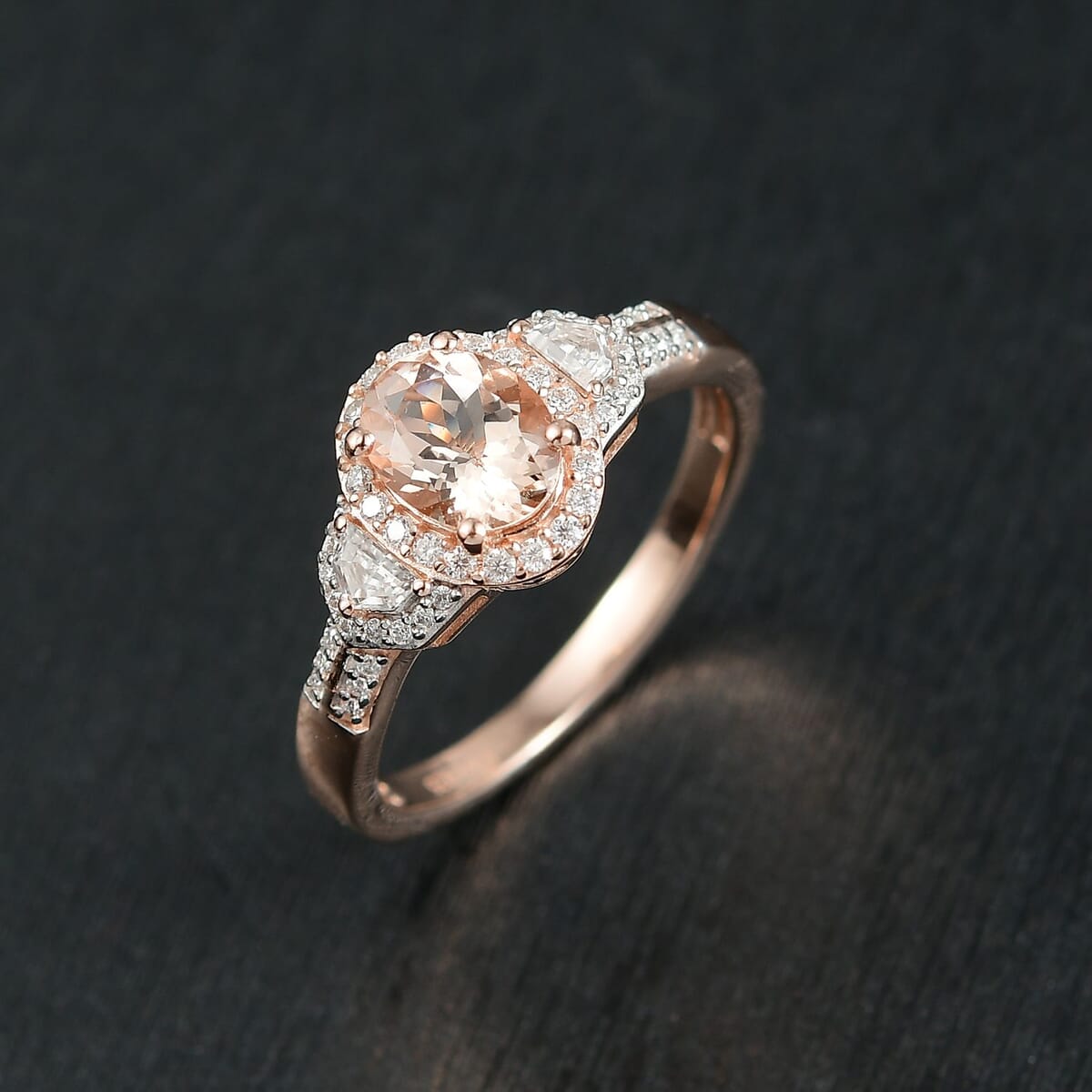 D'Joy Premium Marropino Morganite and Moissanite 1.65 ctw Ring in 18K Vermeil Rose Gold Over Sterling Silver (Size 10.0) image number 1