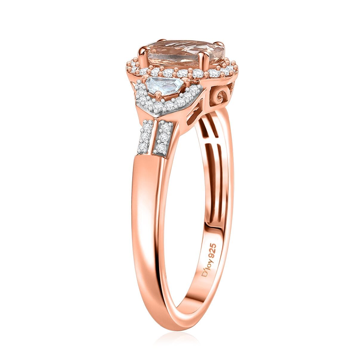 D'Joy Premium Marropino Morganite and Moissanite 1.65 ctw Ring in 18K Vermeil Rose Gold Over Sterling Silver (Size 10.0) image number 3