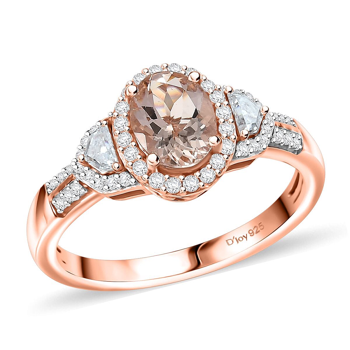 D'Joy Premium Marropino Morganite and Moissanite 1.65 ctw Art Deco Ring in 18K Vermeil Rose Gold Over Sterling Silver (Size 5.0) image number 0