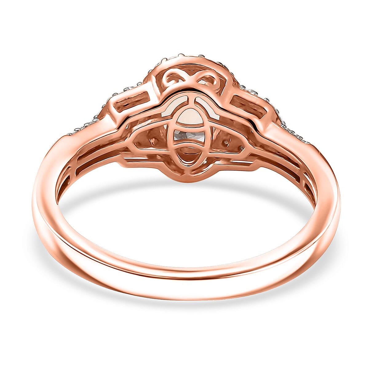 D'Joy Premium Marropino Morganite and Moissanite 1.65 ctw Art Deco Ring in 18K Vermeil Rose Gold Over Sterling Silver (Size 5.0) image number 4