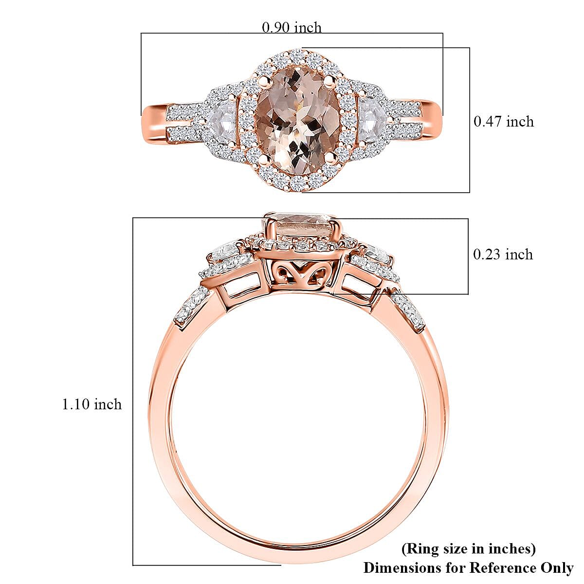 D'Joy Premium Marropino Morganite and Moissanite 1.65 ctw Art Deco Ring in 18K Vermeil Rose Gold Over Sterling Silver (Size 5.0) image number 5