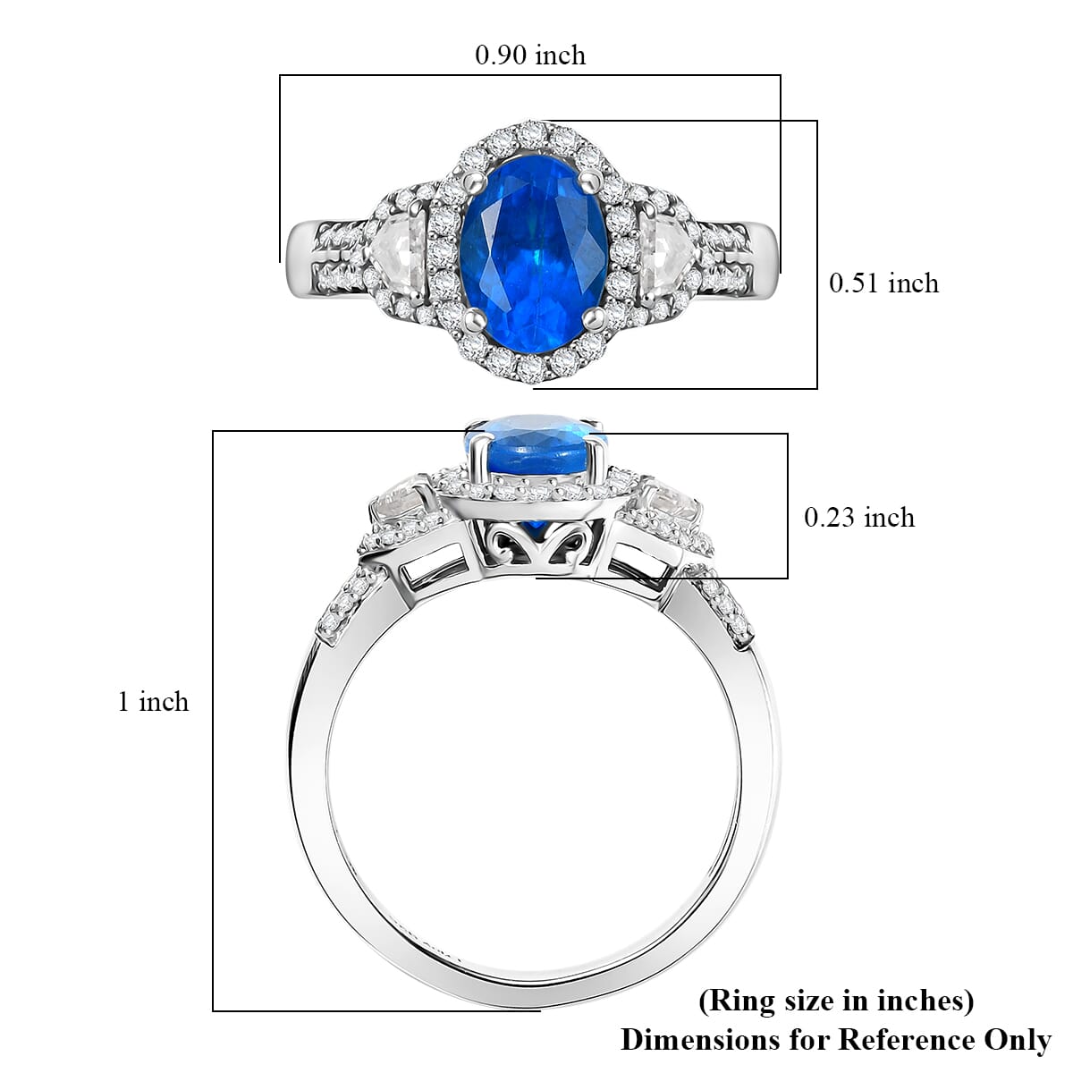 D'Joy Premium Malgache Neon Apatite and Moissanite 1.80 ctw Art Deco Ring in Rhodium Over Sterling Silver (Size 6.0) image number 5