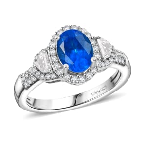 D'Joy Premium Malgache Neon Apatite and Moissanite 1.80 ctw Ring in Rhodium Over Sterling Silver (Size 7.0)