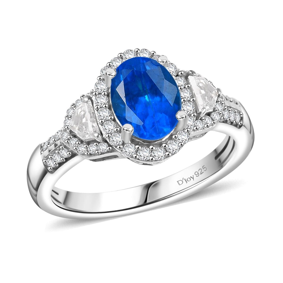 D'Joy Premium Malgache Neon Apatite and Moissanite 1.80 ctw Ring in Rhodium Over Sterling Silver (Size 8.0) image number 0