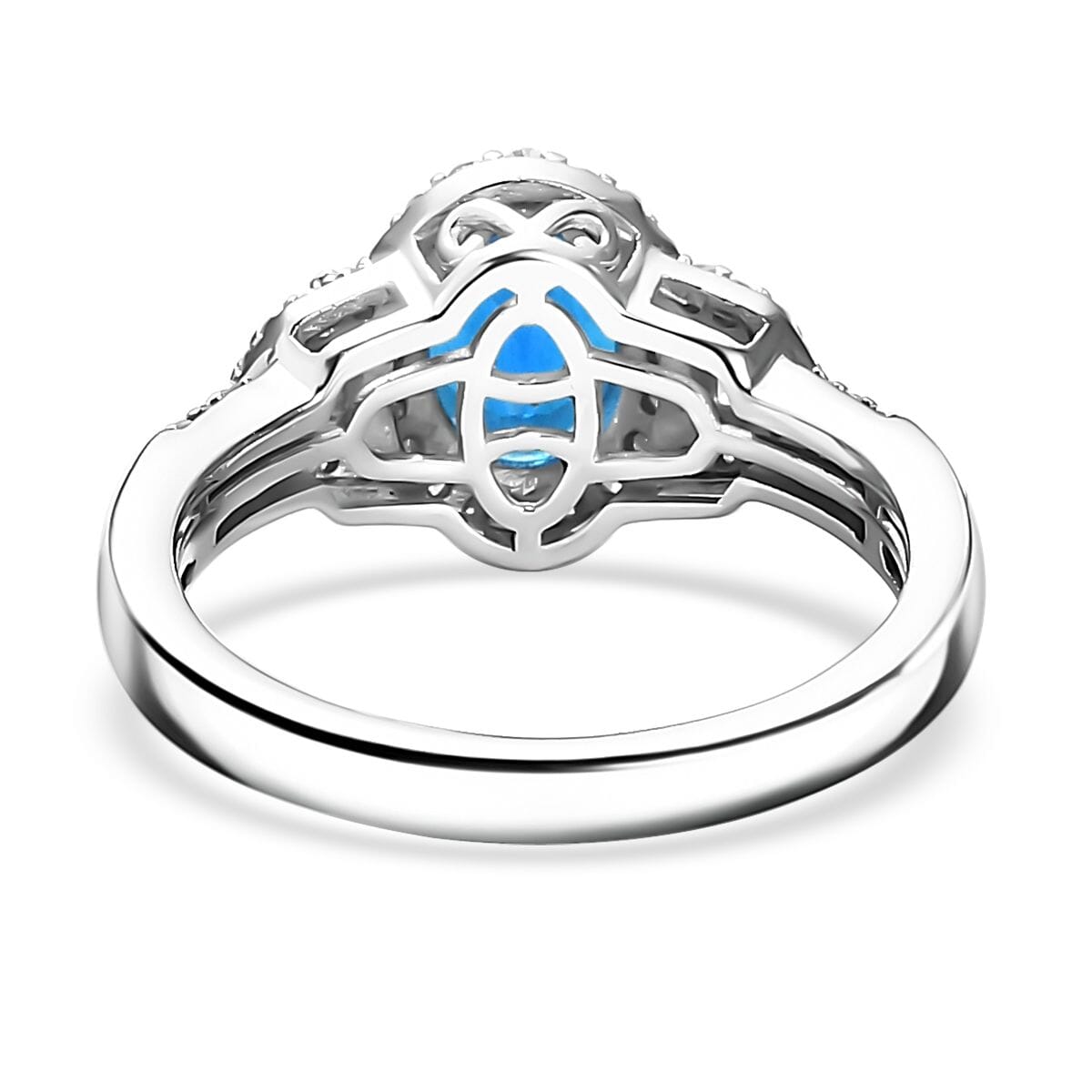 D'Joy Premium Malgache Neon Apatite and Moissanite 1.80 ctw Ring in Rhodium Over Sterling Silver (Size 8.0) image number 4