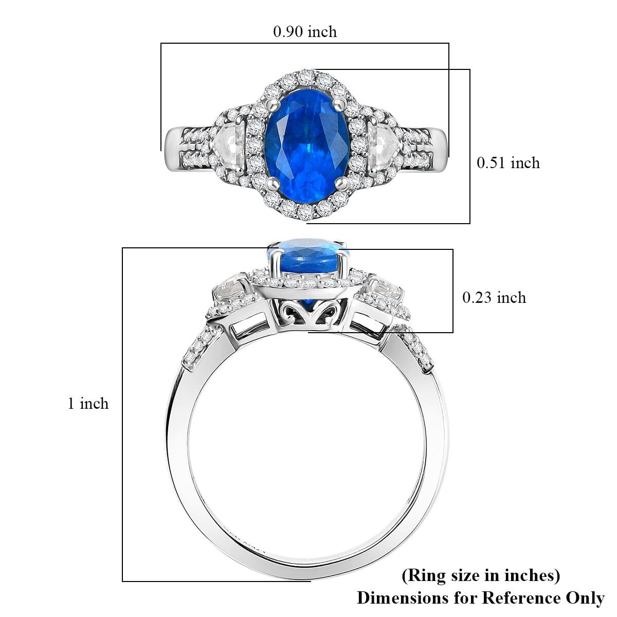 D'Joy Premium Malgache Neon Apatite and Moissanite 1.80 ctw Ring in Rhodium Over Sterling Silver (Size 8.0) image number 5