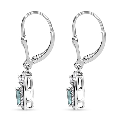 D'Joy Lagoon Apatite and Moissanite 1.45 ctw Lever Back Earrings in Rhodium Over Sterling Silver