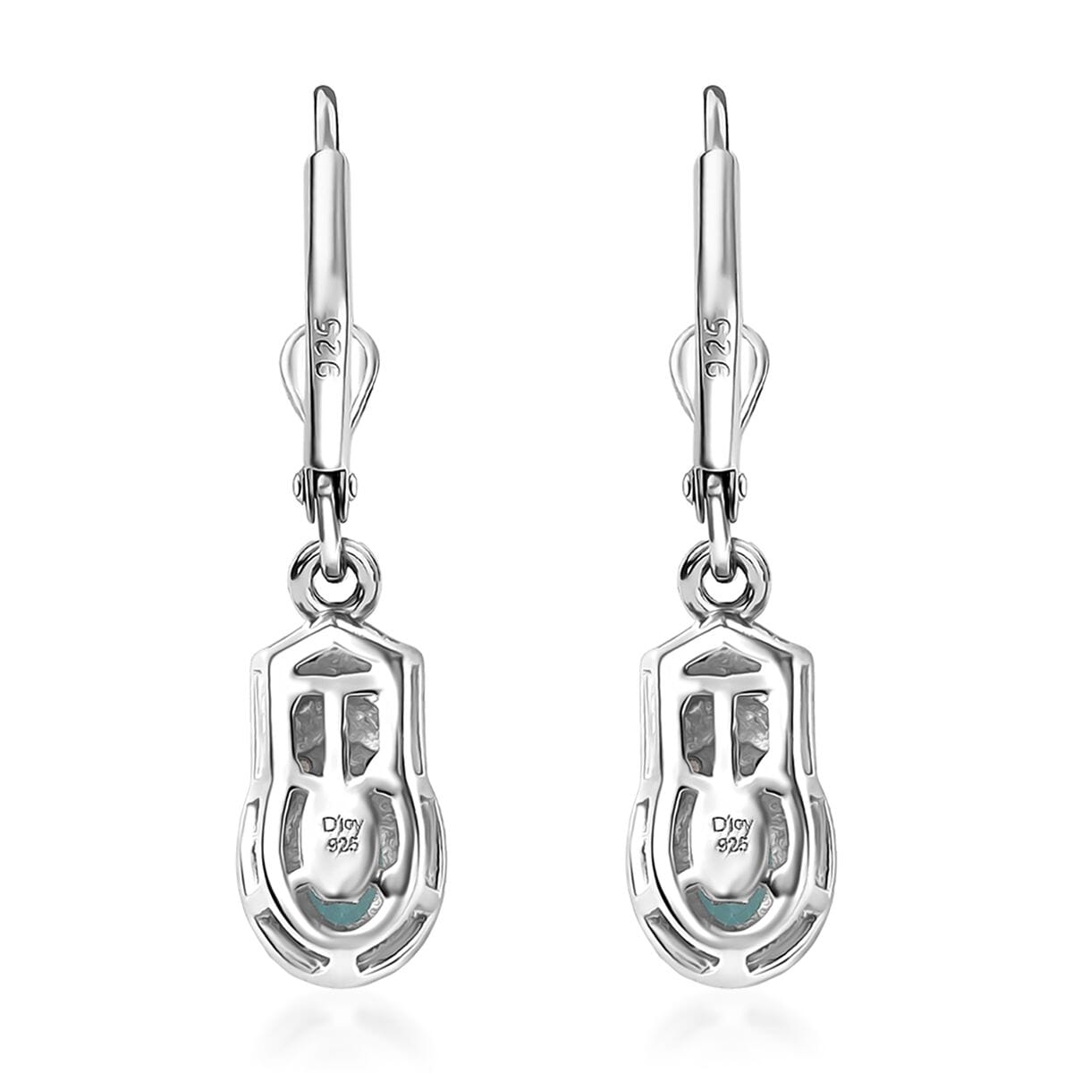D'Joy Lagoon Apatite and Moissanite 1.45 ctw Lever Back Earrings in Rhodium Over Sterling Silver image number 4