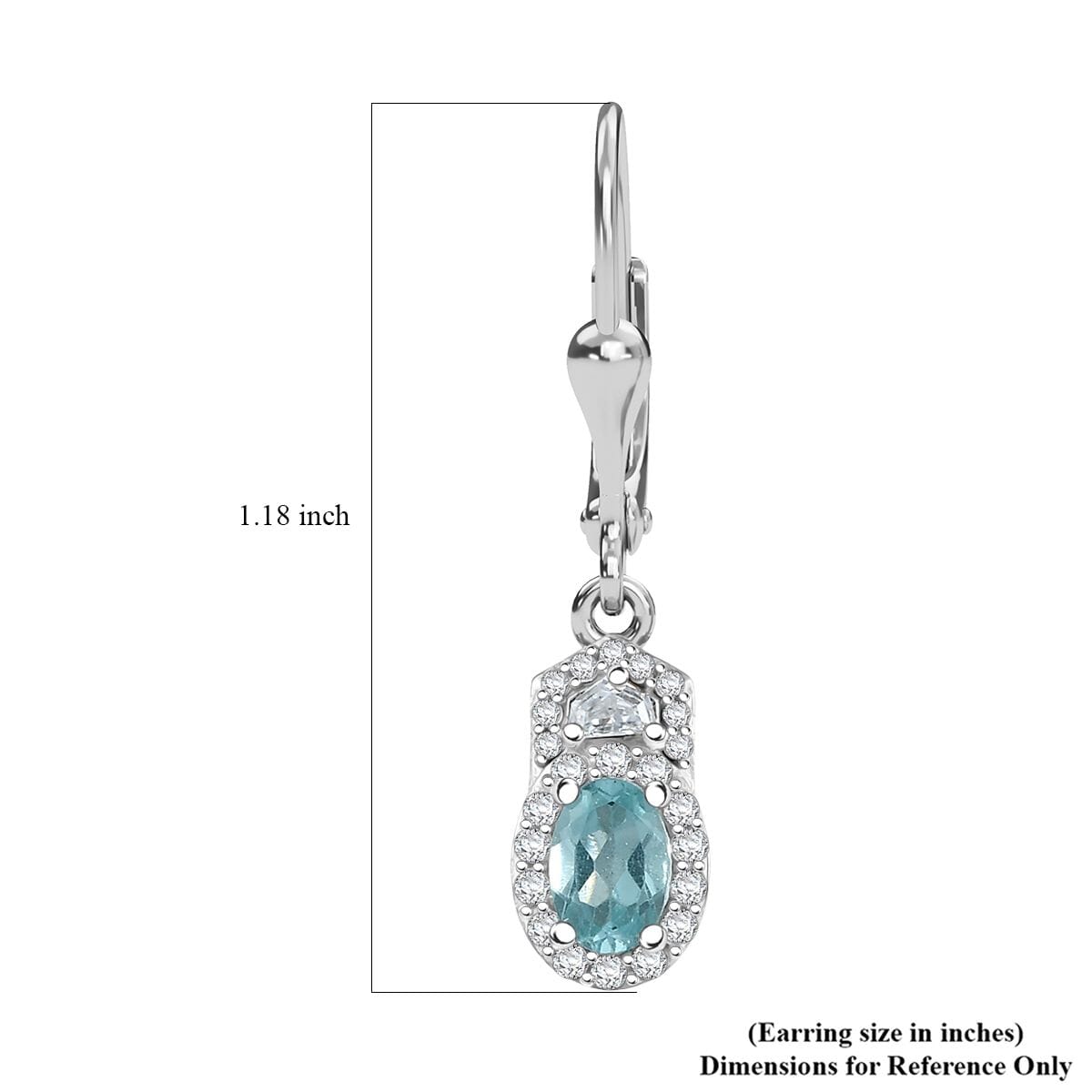 D'Joy Lagoon Apatite and Moissanite 1.45 ctw Lever Back Earrings in Rhodium Over Sterling Silver image number 5