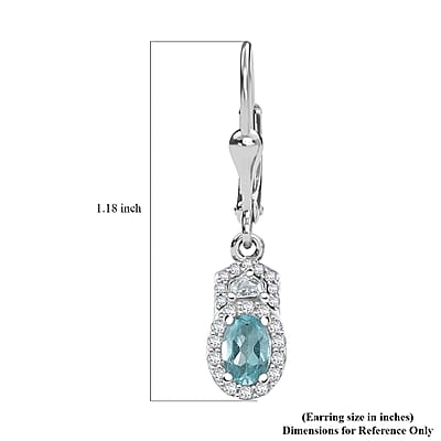 D'Joy Lagoon Apatite and Moissanite 1.45 ctw Lever Back Earrings in Rhodium Over Sterling Silver