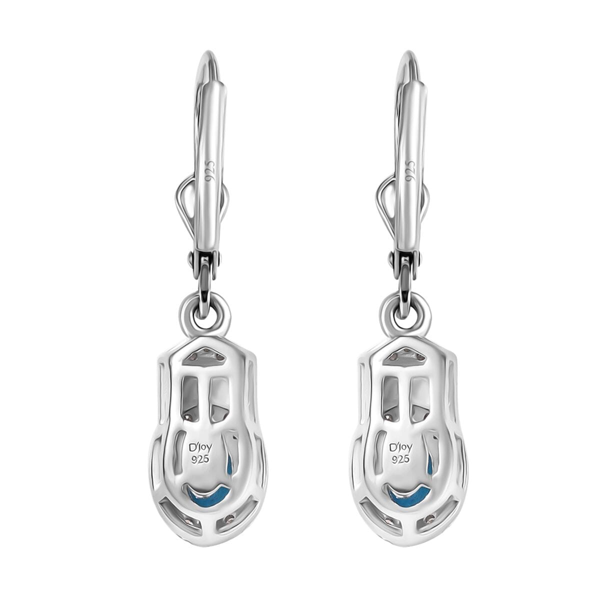 D'Joy Premium Malgache Neon Apatite and Moissanite 1.40 ctw Art Deco Earrings in Rhodium Over Sterling Silver image number 4