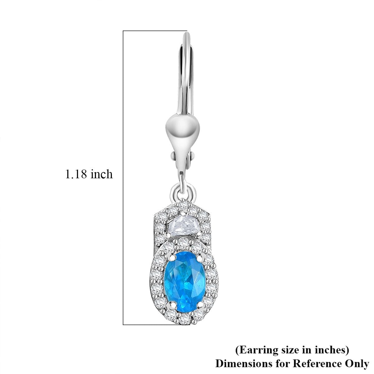 D'Joy Premium Malgache Neon Apatite and Moissanite 1.40 ctw Art Deco Earrings in Rhodium Over Sterling Silver image number 5