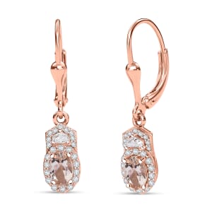D'Joy Premium Marropino Morganite and Moissanite 1.30 ctw Lever Back Earrings in 18K Vermeil Rose Gold Over Sterling Silver