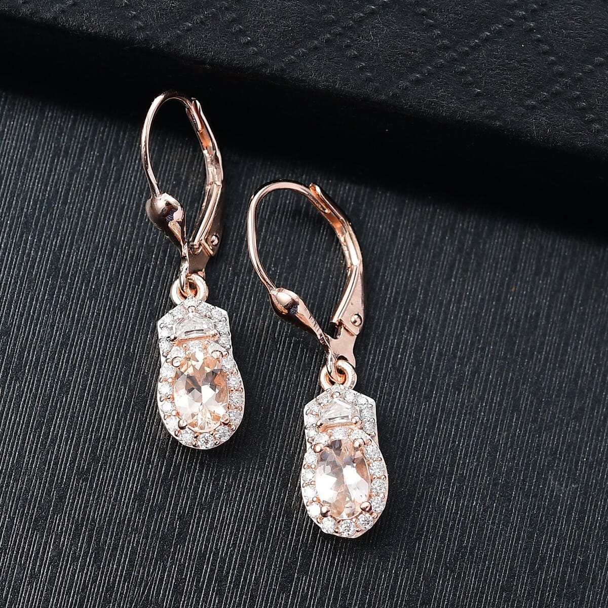D'Joy Premium Marropino Morganite and Moissanite 1.30 ctw Art Deco Earrings in 18K Vermeil Rose Gold Over Sterling Silver image number 1