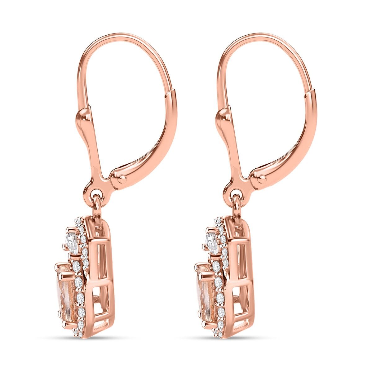 D'Joy Premium Marropino Morganite and Moissanite 1.30 ctw Art Deco Earrings in 18K Vermeil Rose Gold Over Sterling Silver image number 3