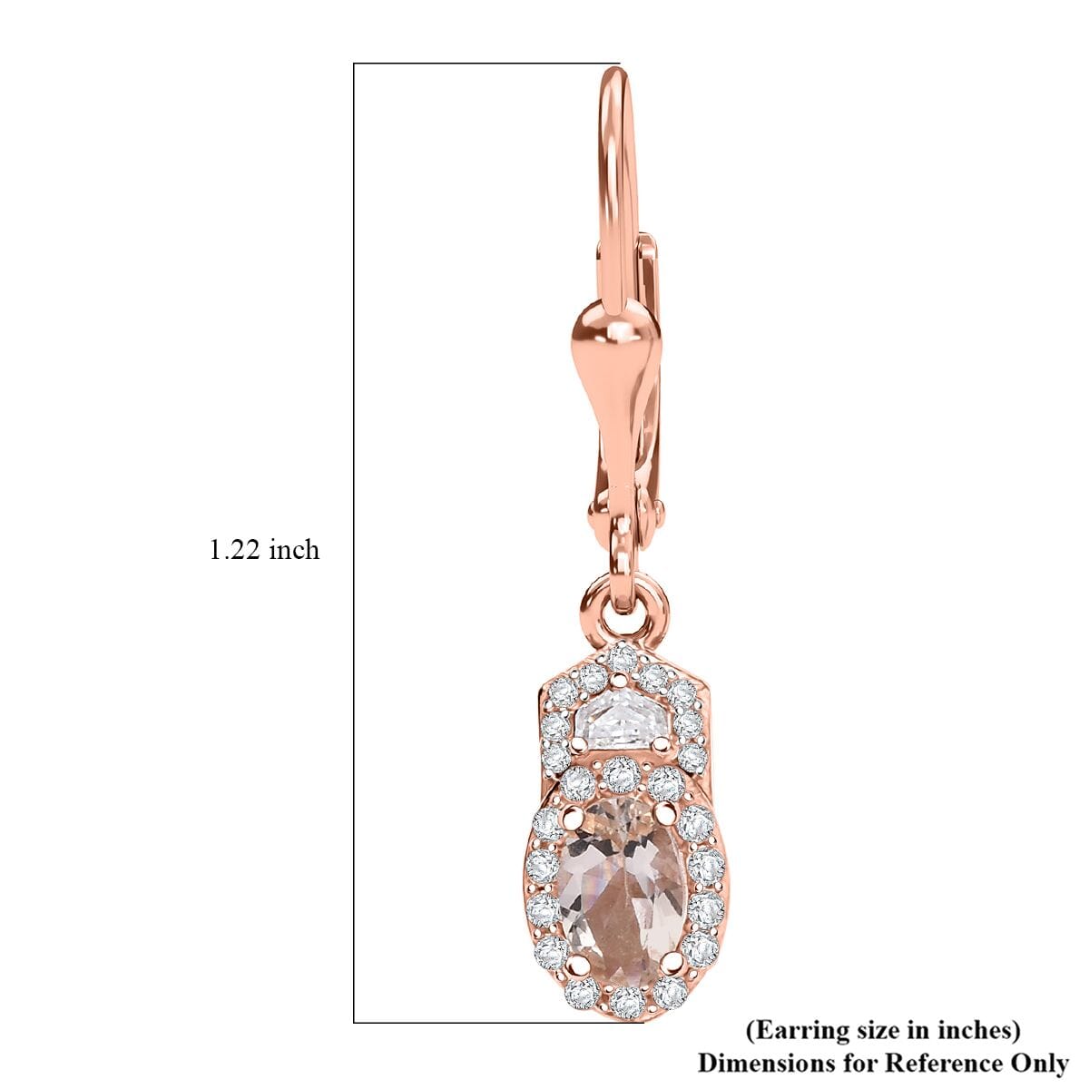 D'Joy Premium Marropino Morganite and Moissanite 1.30 ctw Art Deco Earrings in 18K Vermeil Rose Gold Over Sterling Silver image number 5
