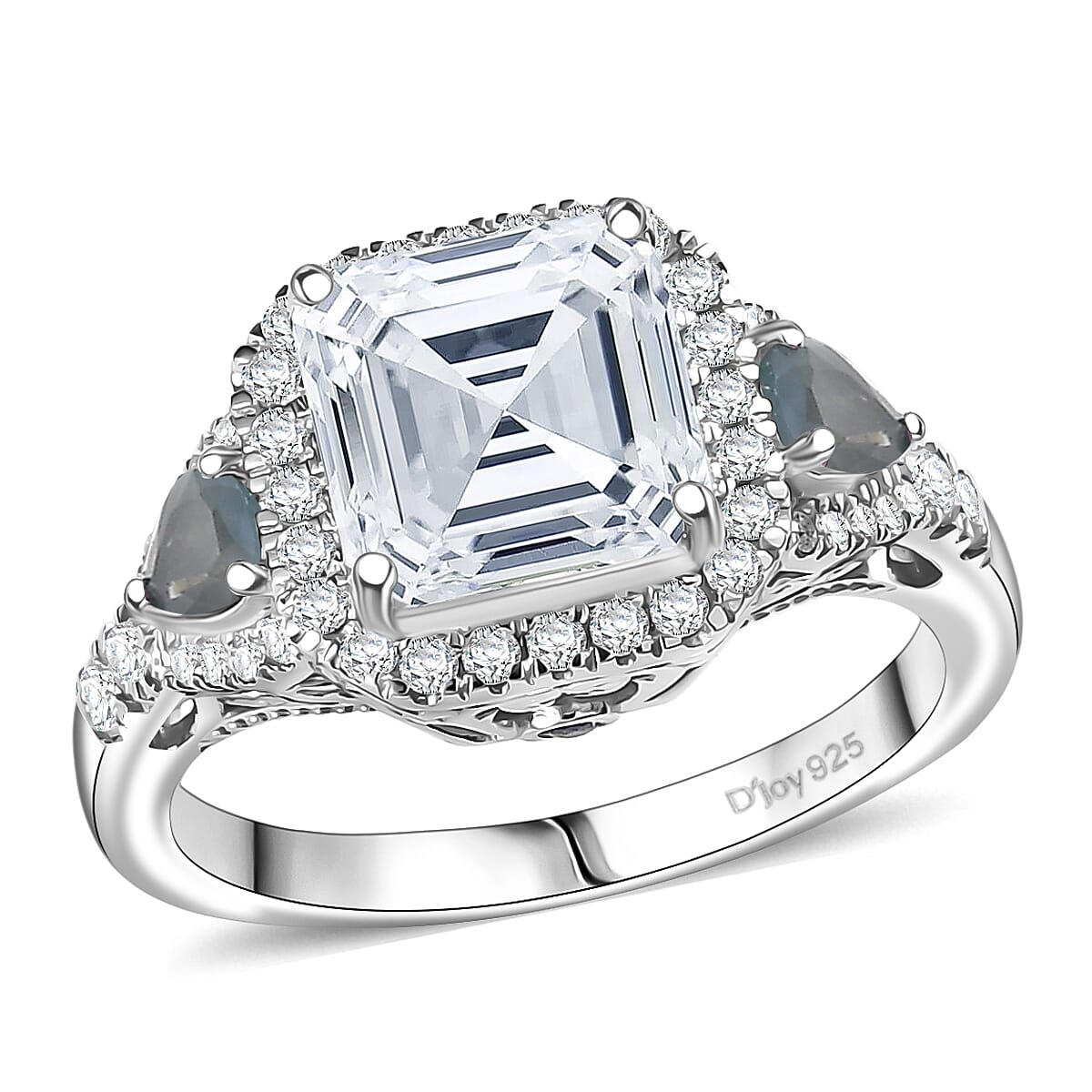 Doorbuster D'Joy Asscher Cut Moissanite and Narsipatnam Alexandrite 3.75 ctw Mirrored Monolith Ring in Rhodium Over Sterling Silver (Size 7.0) image number 0