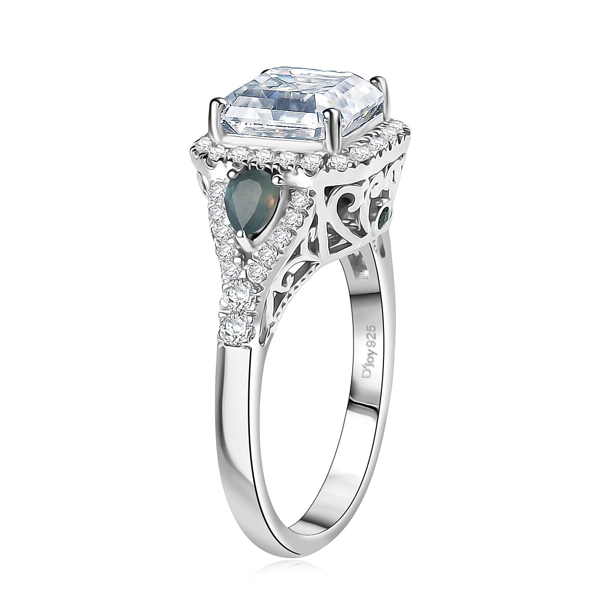 Doorbuster D'Joy Asscher Cut Moissanite and Narsipatnam Alexandrite 3.75 ctw Mirrored Monolith Ring in Rhodium Over Sterling Silver (Size 7.0) image number 3