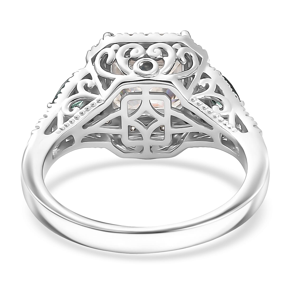 Doorbuster D'Joy Asscher Cut Moissanite and Narsipatnam Alexandrite 3.75 ctw Mirrored Monolith Ring in Rhodium Over Sterling Silver (Size 7.0) image number 4