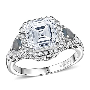 Doorbuster D'Joy Asscher Cut Moissanite and Narsipatnam Alexandrite 3.75 ctw Mirrored Monolith Ring in Rhodium Over Sterling Silver (Size 9.0)
