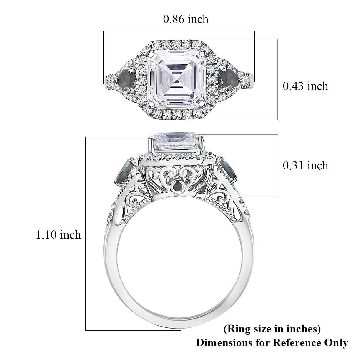 Doorbuster D'Joy Asscher Cut Moissanite and Narsipatnam Alexandrite 3.75 ctw Mirrored Monolith Ring in Rhodium Over Sterling Silver (Size 9.0) image number 5