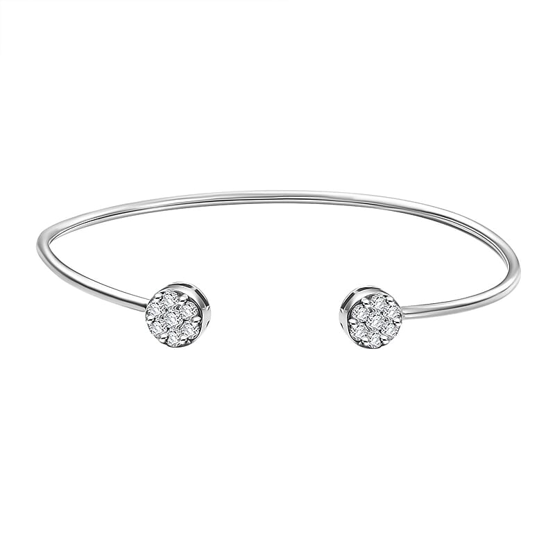 D'Joy Pressure Set Moissanite 1.00 ctw Cuff Bracelet in Rhodium Over Sterling Silver (7.25 In)