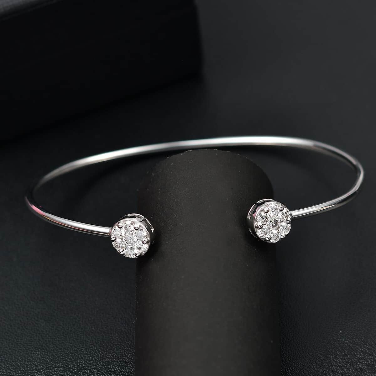 Pressure Set Moissanite 1.00 ctw Cuff Bracelet in Rhodium Over Sterling Silver (7.25 In) image number 1