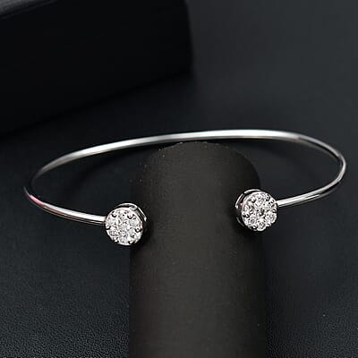 D'Joy Pressure Set Moissanite 1.00 ctw Cuff Bracelet in Rhodium Over Sterling Silver (7.25 In)