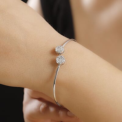 D'Joy Pressure Set Moissanite 1.00 ctw Cuff Bracelet in Rhodium Over Sterling Silver (7.25 In)