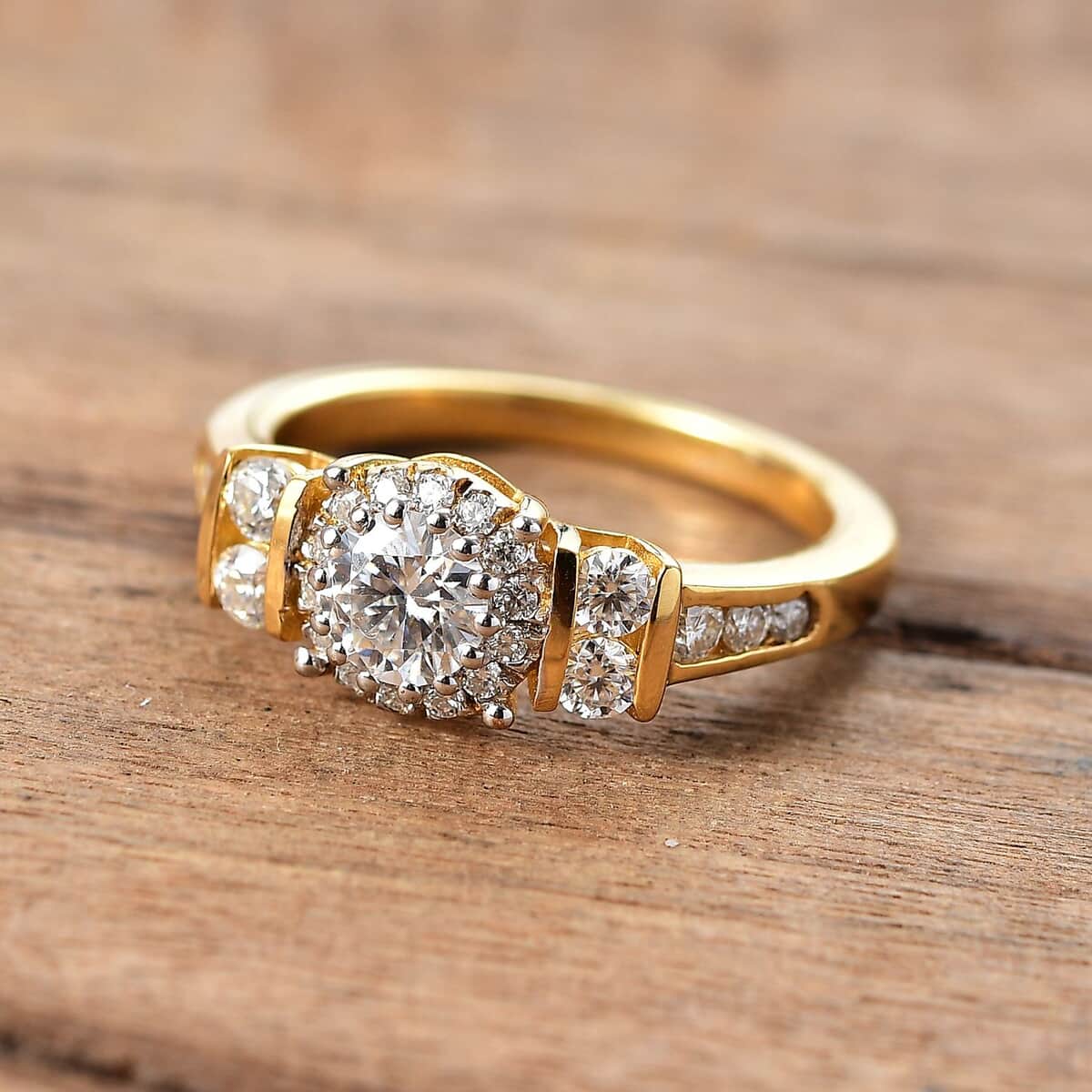 Moissanite 1.10 ctw Ring in 18K Vermeil Yellow Gold Over Sterling Silver (Size 5.0)  image number 1