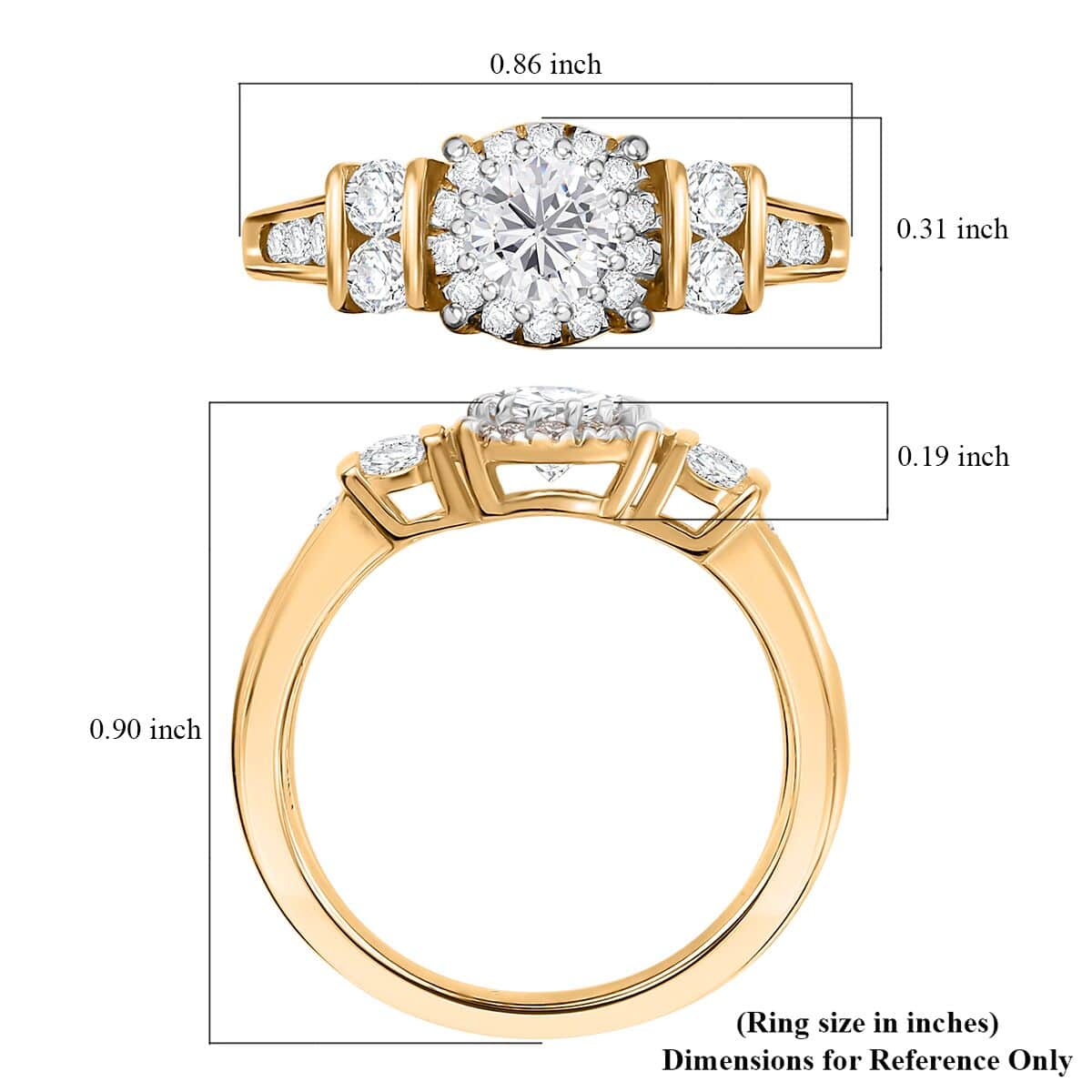 Moissanite 1.10 ctw Ring in 18K Vermeil Yellow Gold Over Sterling Silver (Size 5.0)  image number 5