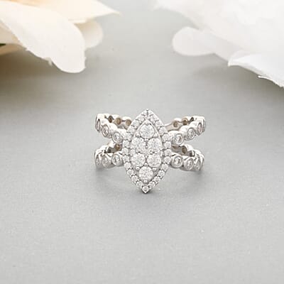 Clarte Sweetheart Marquise Collection Moissanite 1.10 ctw Ring in Sterling Silver (Size 10.0) 