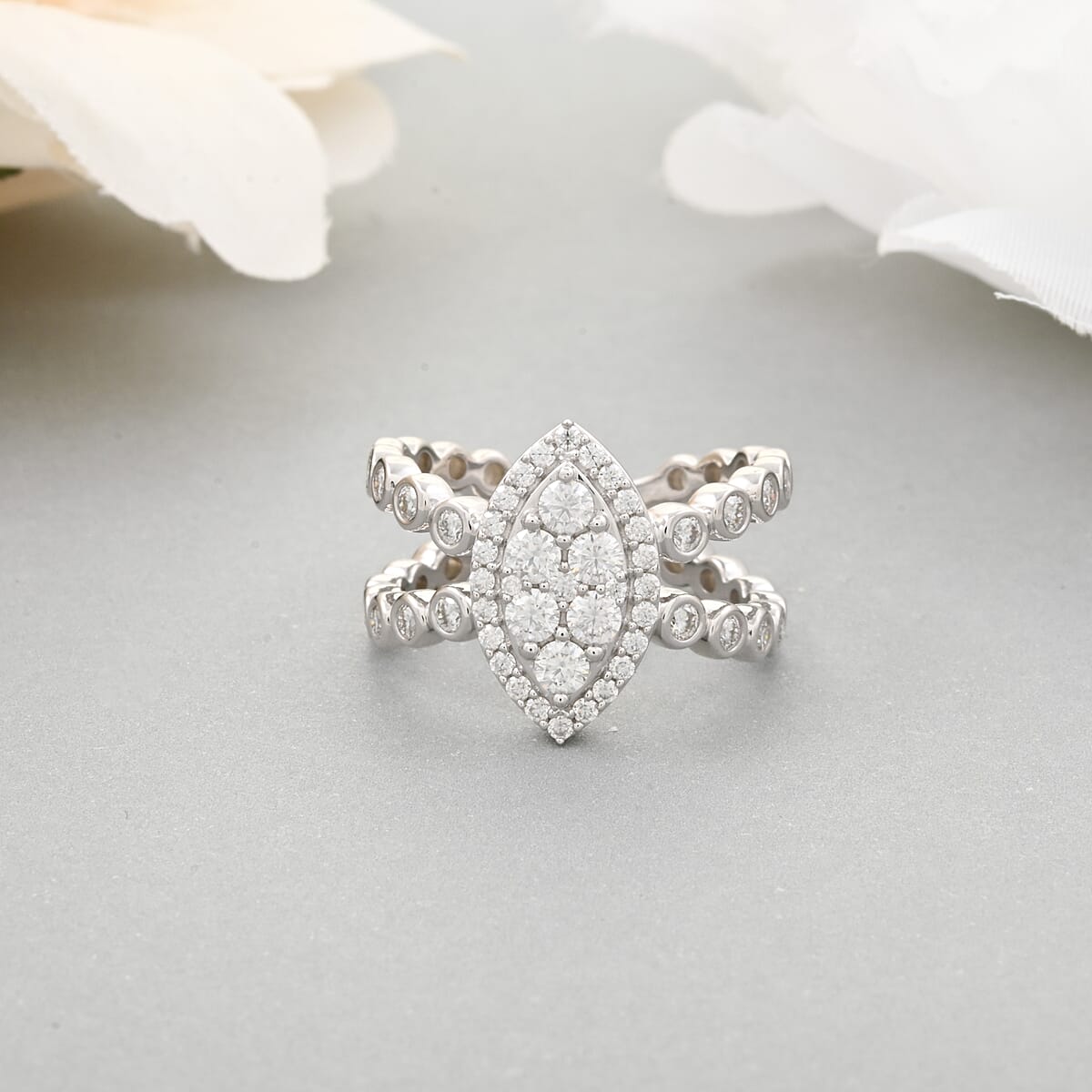 Clarte Sweetheart Marquise Collection Moissanite 1.10 ctw Ring in Sterling Silver (Size 8.0)  image number 1