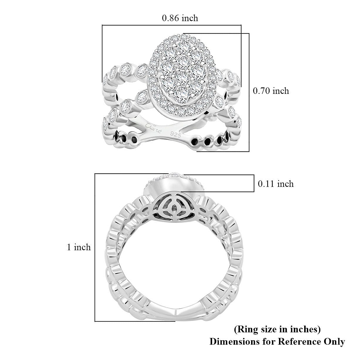 Clarte Sweetheart Oval Collection Moissanite 1.10 ctw Ring in Sterling Silver (Size 8.0)  image number 4