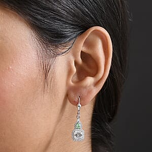 D'Joy Asscher Cut Moissanite, Tsavorite Garnet Earrings in Rhodium Over Sterling Silver 3.15 ctw