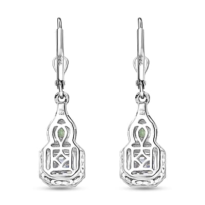 D'Joy Asscher Cut Moissanite, Tsavorite Garnet Earrings in Rhodium Over Sterling Silver 3.15 ctw