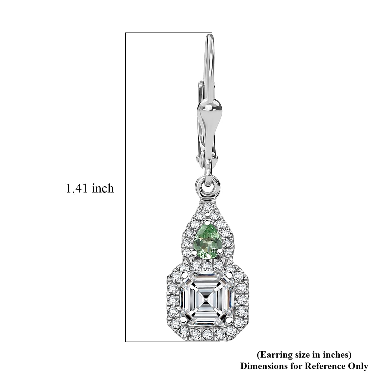 Doorbuster D'Joy Asscher Cut Moissanite and Tsavorite Garnet 3.15 ctw Mirrored Monolith Earrings in Rhodium Over Sterling Silver image number 5